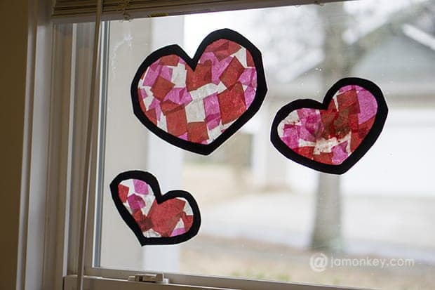 Tissue Paper Stained Glass Hearts