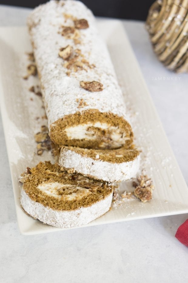 Gingerbread Cake Roll with Nutmeg Cream Cheese Filling