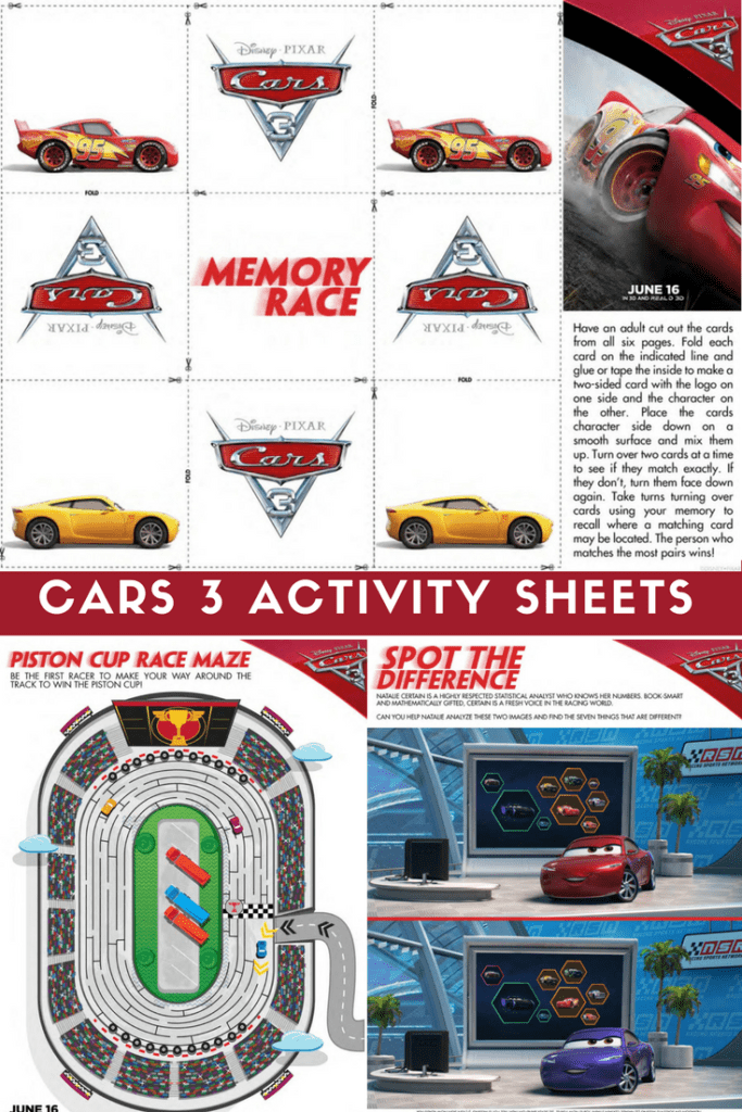 Cars 3 Activity Sheets -Free Printables