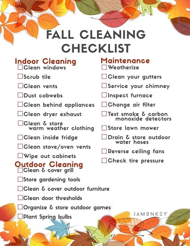 Fall Cleaning Checklist Free Printable JaMonkey